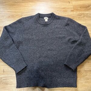 LL Bean Ragg Wool Sweater Mens L Gray Crew Neck Lambswool Thick Knit Pullover